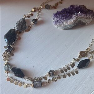 Hillberg and Berk vintage super long gemstone gold necklace H&B